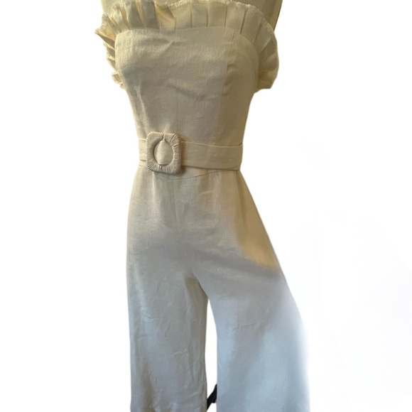 Alexis Eleri Ruffle Strapless Linen Jumpsuit Pantsuit Wide Leg Medium Cream - Picture 7 of 7